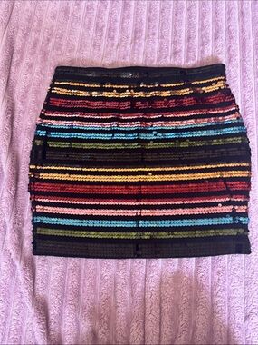 Express Black Sequin Mini Skirt with Multicolor Stripes